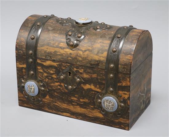 A Victorian coromandel and jasper ware writing box length 22cm